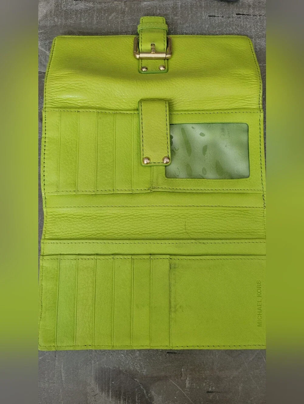Michael Kors White Logo Card Holder & Lime Green Leather Wallet Set* Flawed*